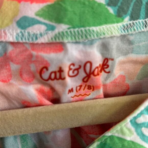 Cat & Jack bright floral peach orange green bathing suit cover up tassel top siz - Picture 2 of 5